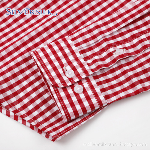 Red Plaid Casual Checked Boys Long Sleeve Shirts